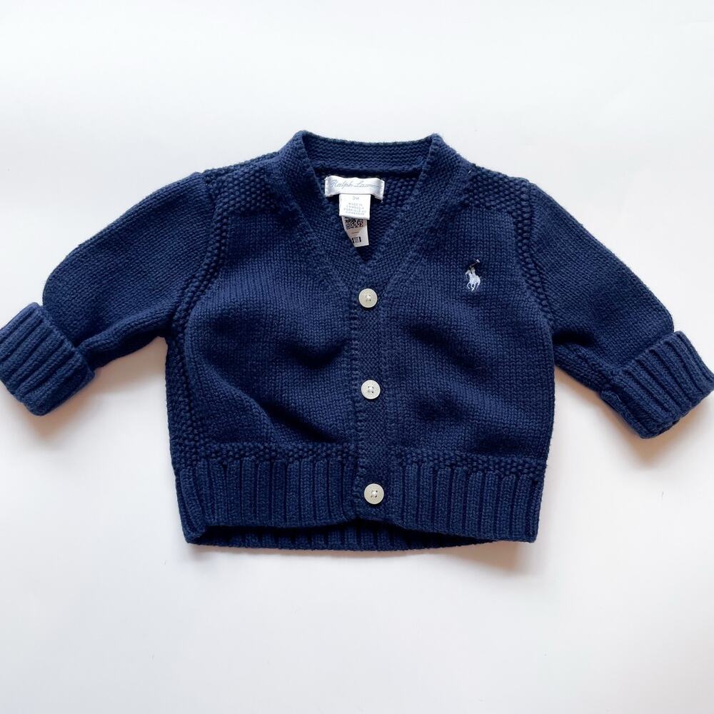 Baby Ralph Lauren Navy Blue Cotton Knit Cardigan Sweater Size 3 Months